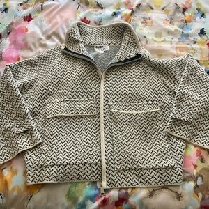 Bucket List Textured Zip Front Crop Jacket in Ivory & Black